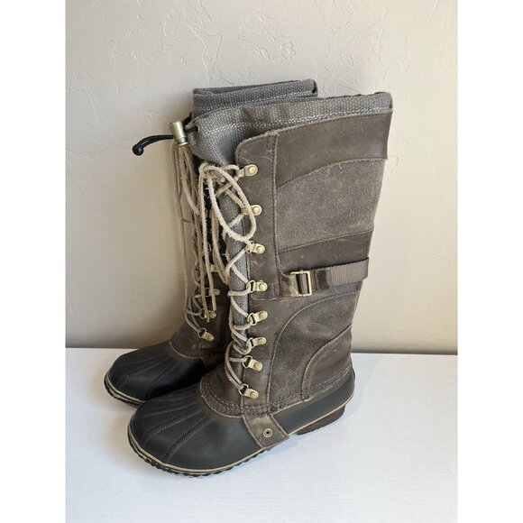 Sorel Conquest Carly Tall Lace Up Waterproof Riding Leather Boots Women's 8.5